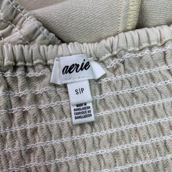 New Aerie Womens Small Khaki Tan Soft Landing Smocked Back Corset Tube Top - Picture 3 of 3